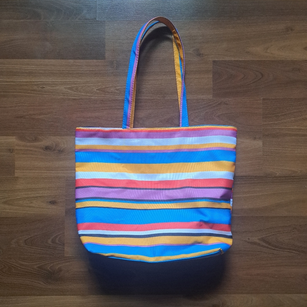 Multi Coloured Striped Beach Boho waterproof summer zippered Tote Bag